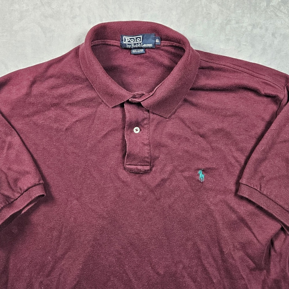 Vintage Polo Ralph Lauren Polo Shirt Mens XL Burgundy Made in USA Cotton Pony